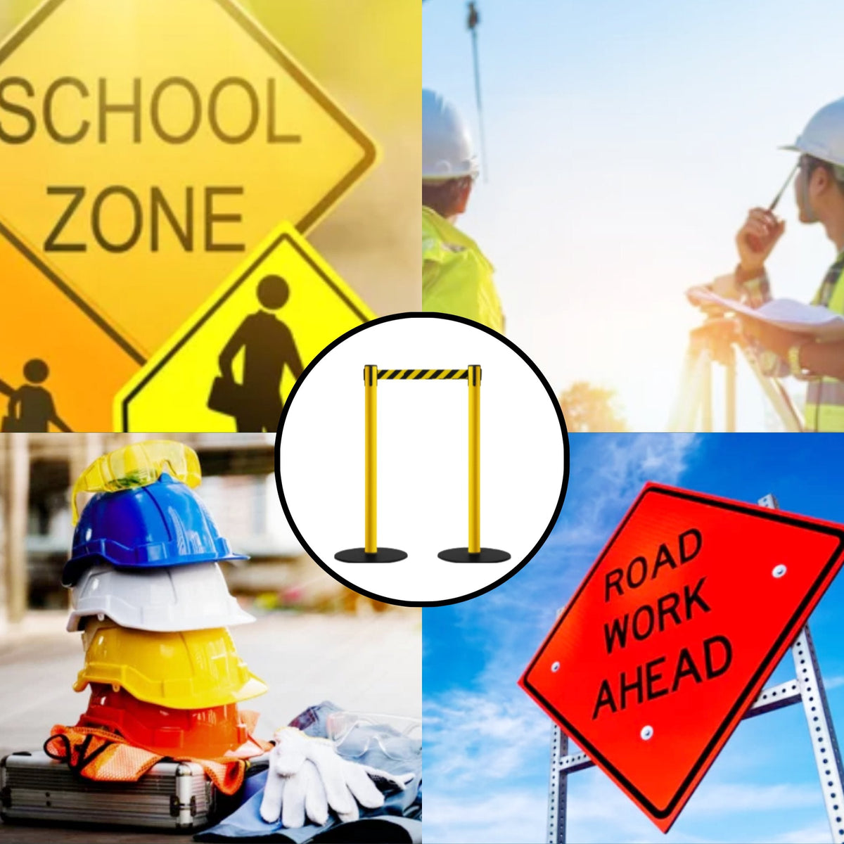 Safety Stanchion Retractable Belt Barriers, Low Profile Steel Base, Yellow Post, 11 Ft. Belt - Montour Line MSX630 - Crowd Control Warehouse