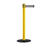 Safety Stanchion Retractable Belt Barriers, Low Profile Steel Base, Yellow Post, 11 Ft. Belt - Montour Line MSX630 - Crowd Control Warehouse