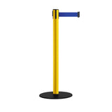 Safety Stanchion Retractable Belt Barriers, Low Profile Steel Base, Yellow Post, 11 Ft. Belt - Montour Line MSX630 - Crowd Control Warehouse