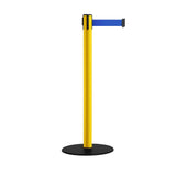 Safety Stanchion Retractable Belt Barriers, Low Profile Steel Base, Yellow Post, 7.5 Ft. Belt - Montour Line MSX630 - Crowd Control Warehouse