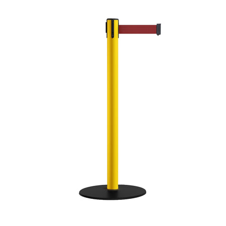 Safety Stanchion Retractable Belt Barriers, Low Profile Steel Base, Yellow Post, 7.5 Ft. Belt - Montour Line MSX630 - Crowd Control Warehouse