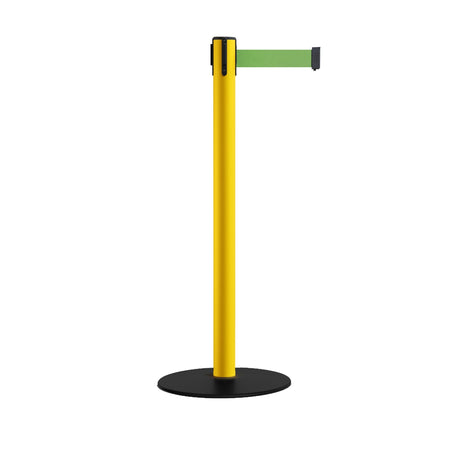 Safety Stanchion Retractable Belt Barriers, Low Profile Steel Base, Yellow Post, 7.5 Ft. Belt - Montour Line MSX630 - Crowd Control Warehouse