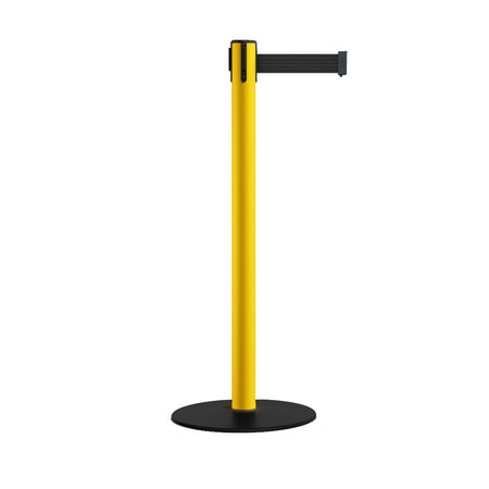 Safety Stanchion Retractable Belt Barriers, Low Profile Steel Base, Yellow Post, 7.5 Ft. Belt - Montour Line MSX630 - Crowd Control Warehouse