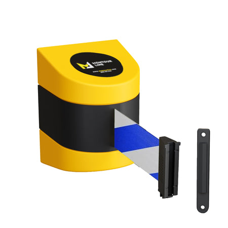 Safety Wall Mount Belt Barrier, Fixed or Magnetic, 10 Ft. Belt - Montour Line WMX 140 - Crowd Control Warehouse