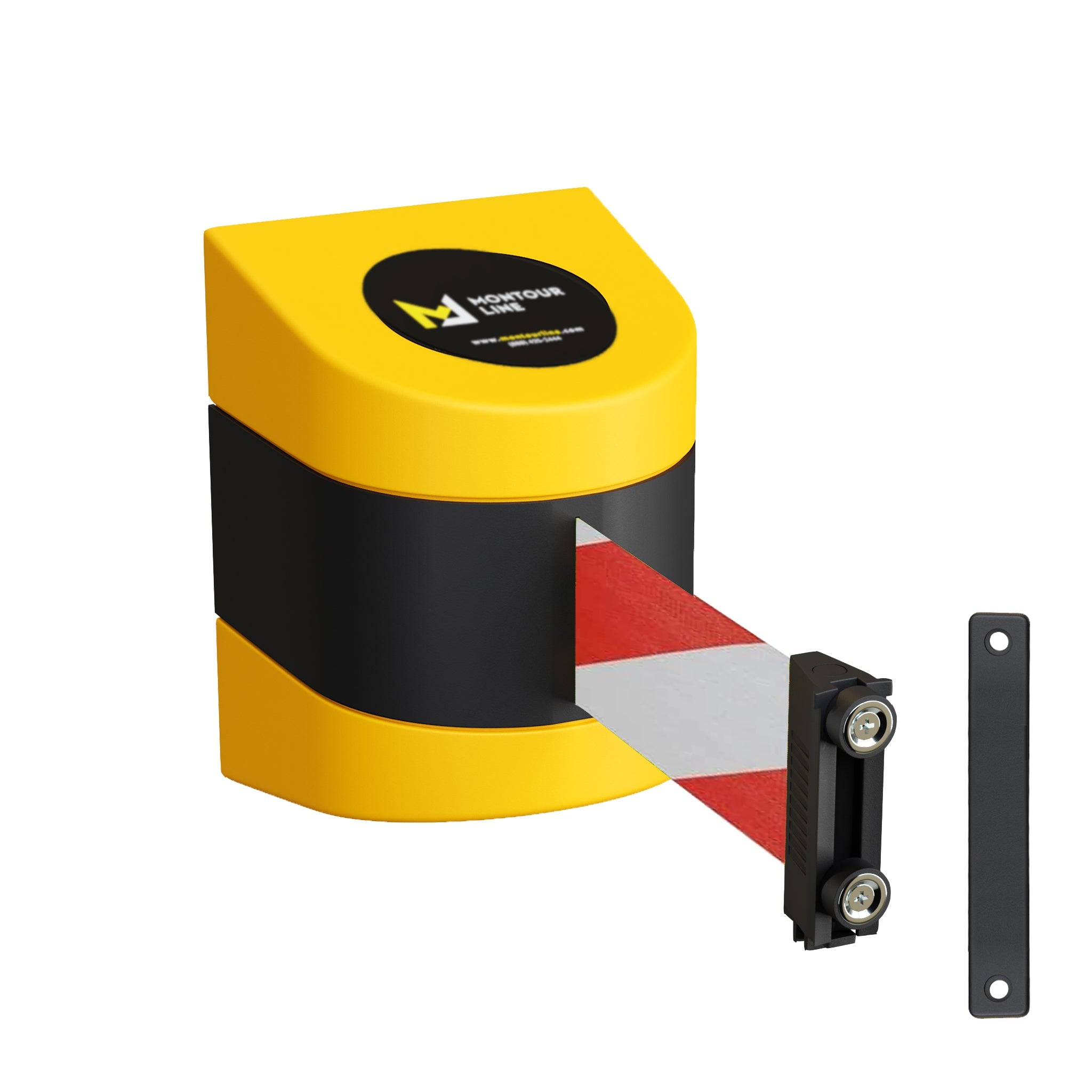 Safety Wall Mount Belt Barrier, Fixed or Magnetic, 8.5 Ft. Belt - Montour Line WMX 140 - Crowd Control Warehouse