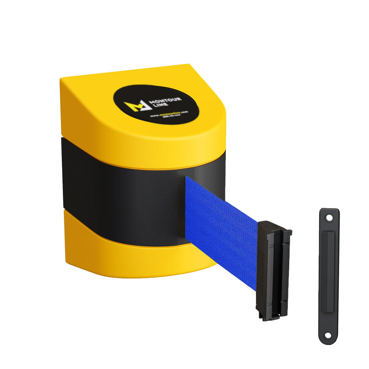 Safety Wall Mount Belt Barrier, Fixed or Magnetic, 8.5 Ft. Belt - Montour Line WMX 140 - Crowd Control Warehouse