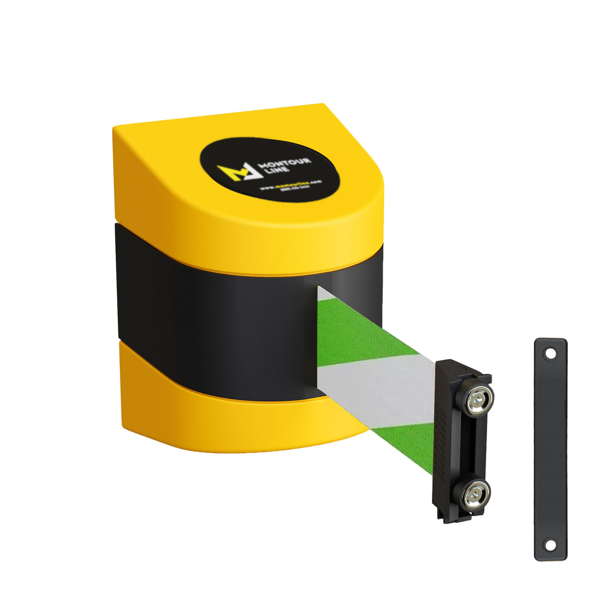 Safety Wall Mount Belt Barrier, Fixed or Magnetic, 8.5 Ft. Belt - Montour Line WMX 140 - Crowd Control Warehouse