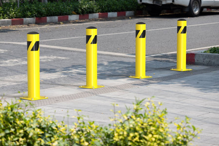 Safety Yellow Steel Bollards, 4.5" Diameter, 24 - 60" Height - Trafford Industrial - Crowd Control Warehouse