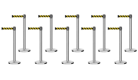 Set of (10) CCW Series RBB - 100 Retractable Belt Barriers - 13 Ft. Belt - Crowd Control Warehouse