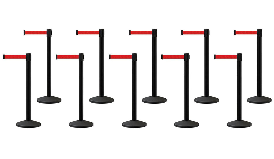 Set of (10) CCW Series Retractable Belt Barriers - 11 Ft. Belts - Crowd Control Warehouse