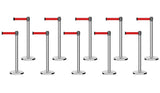 Set of (10) CCW Series Retractable Belt Barriers - 11 Ft. Belts - Crowd Control Warehouse