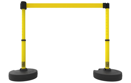 Set of 2 PLUS Line Stanchions with 15 ft Belt Head, Stake, and Base - Banner Stakes - Crowd Control Warehouse