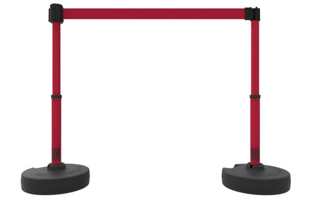 Set of 2 PLUS Line Stanchions with 15 ft Belt Head, Stake, and Base - Banner Stakes - Crowd Control Warehouse