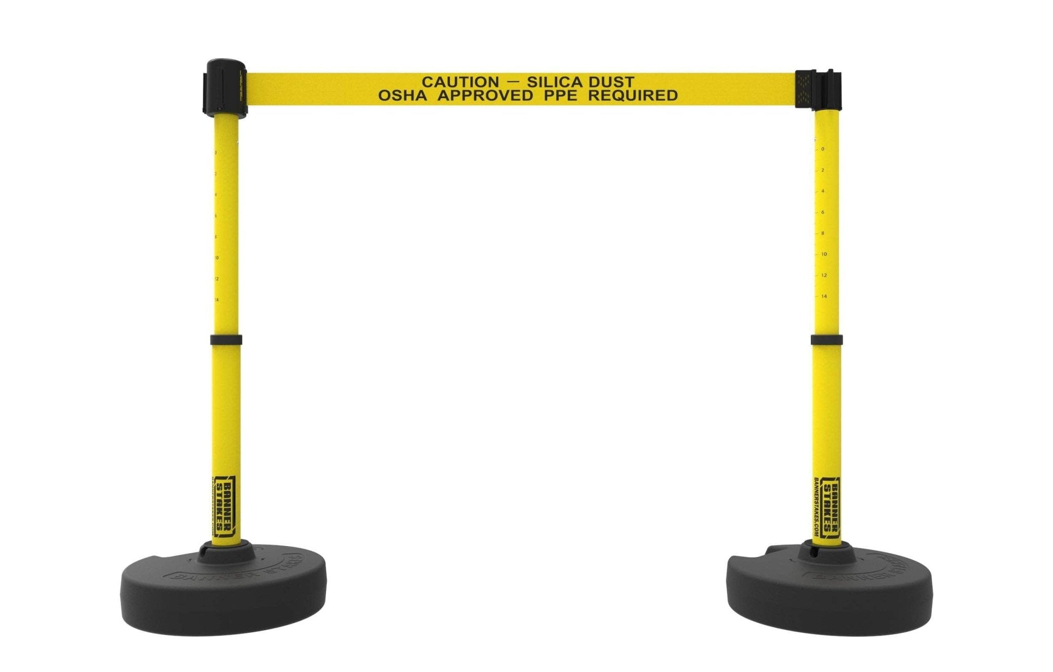 Set of 2 PLUS Line Stanchions with 15 ft Belt Head, Stake, and Base - Banner Stakes - Crowd Control Warehouse