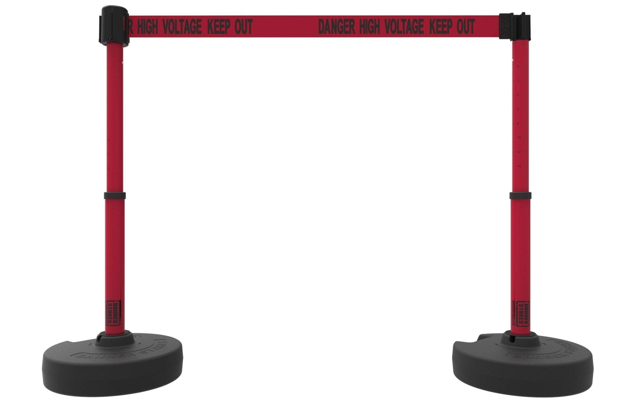 Set of 2 PLUS Line Stanchions with 15 ft Belt Head, Stake, and Base - Banner Stakes - Crowd Control Warehouse