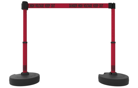 Set of 2 PLUS Line Stanchions with 15 ft Belt Head, Stake, and Base - Banner Stakes - Crowd Control Warehouse