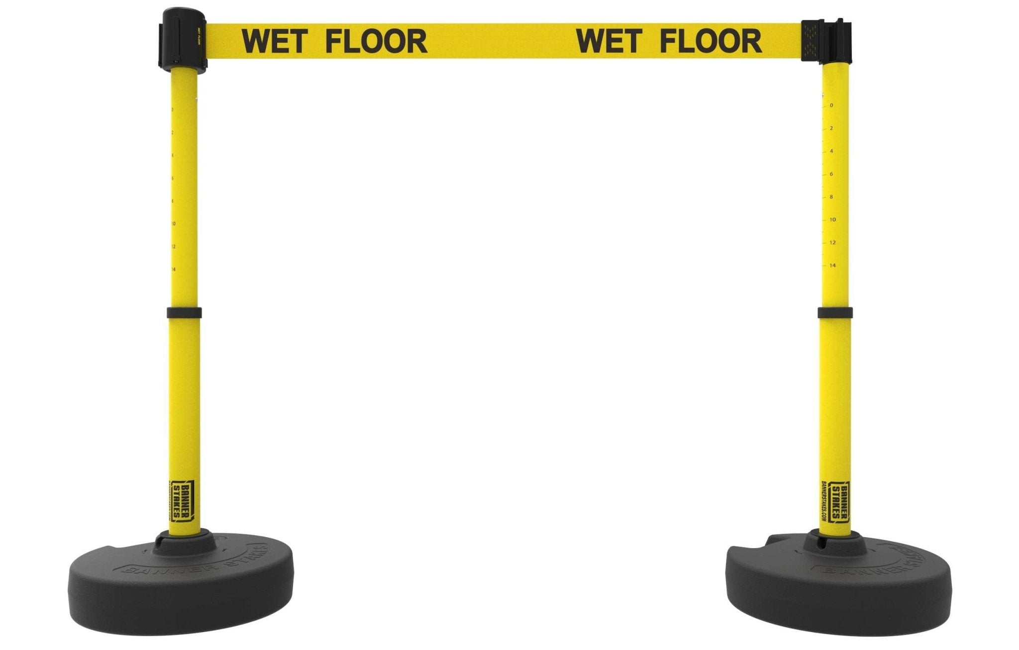 Set of 2 PLUS Line Stanchions with 15 ft Belt Head, Stake, and Base - Banner Stakes - Crowd Control Warehouse