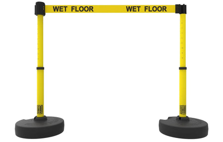 Set of 2 PLUS Line Stanchions with 15 ft Belt Head, Stake, and Base - Banner Stakes - Crowd Control Warehouse