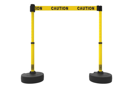 Set of 2 PLUS Line Stanchions with 15 ft Belt Head, Stake, and Base - Banner Stakes - Crowd Control Warehouse