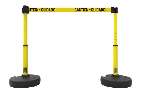 Set of 2 PLUS Line Stanchions with 15 ft Belt Head, Stake, and Base - Banner Stakes - Crowd Control Warehouse
