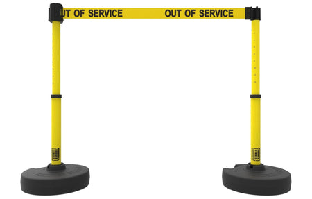 Set of 2 PLUS Line Stanchions with 15 ft Belt Head, Stake, and Base - Banner Stakes - Crowd Control Warehouse