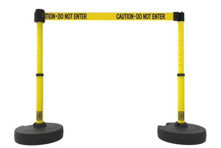 Set of 2 PLUS Line Stanchions with 15 ft Belt Head, Stake, and Base - Banner Stakes - Crowd Control Warehouse
