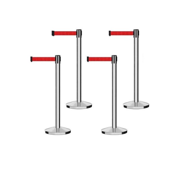 Set of (4) CCW Series RBB - 100 Retractable Belt Barriers - 11 Ft. Belt - Crowd Control Warehouse