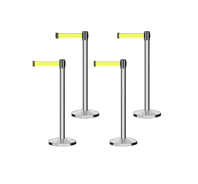 Set of (4) CCW Series RBB - 100 Retractable Belt Barriers - 11 Ft. Belt - Crowd Control Warehouse