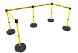 Set of 5 Banner Stakes PLUS Line Stanchions with 15 ft Belt Head, Stake, and Base - Crowd Control Warehouse