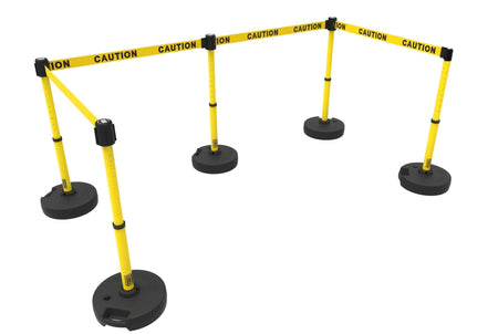 Set of 5 Banner Stakes PLUS Line Stanchions with 15 ft Belt Head, Stake, and Base - Crowd Control Warehouse