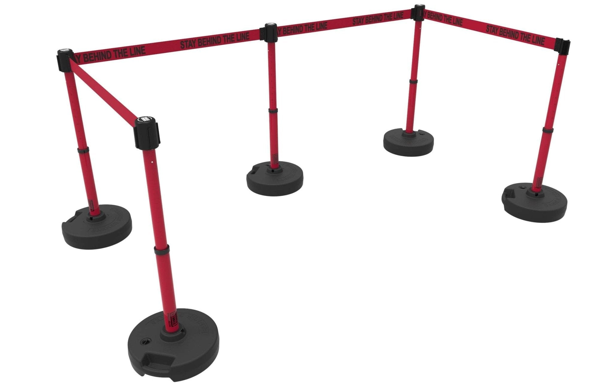 Set of 5 Banner Stakes PLUS Line Stanchions with 15 ft Belt Head, Stake, and Base - Crowd Control Warehouse