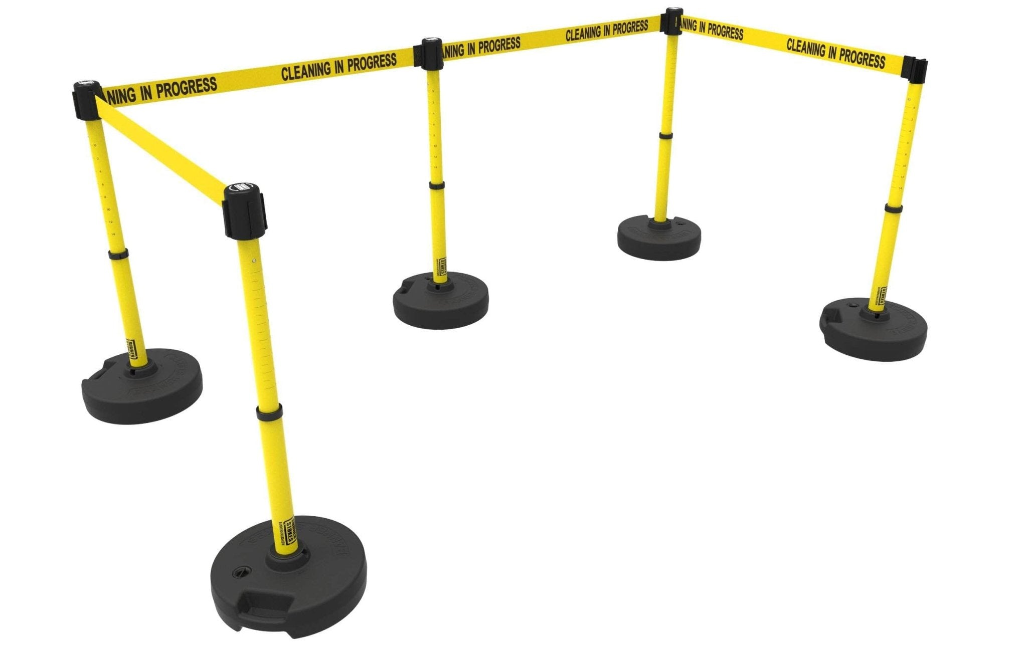 Set of 5 Banner Stakes PLUS Line Stanchions with 15 ft Belt Head, Stake, and Base - Crowd Control Warehouse