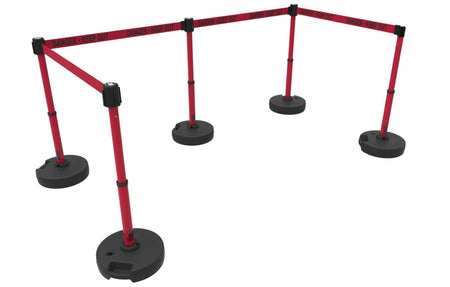Set of 5 Banner Stakes PLUS Line Stanchions with 15 ft Belt Head, Stake, and Base - Crowd Control Warehouse