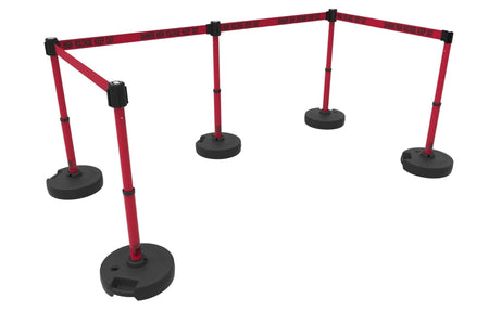 Set of 5 Banner Stakes PLUS Line Stanchions with 15 ft Belt Head, Stake, and Base - Crowd Control Warehouse