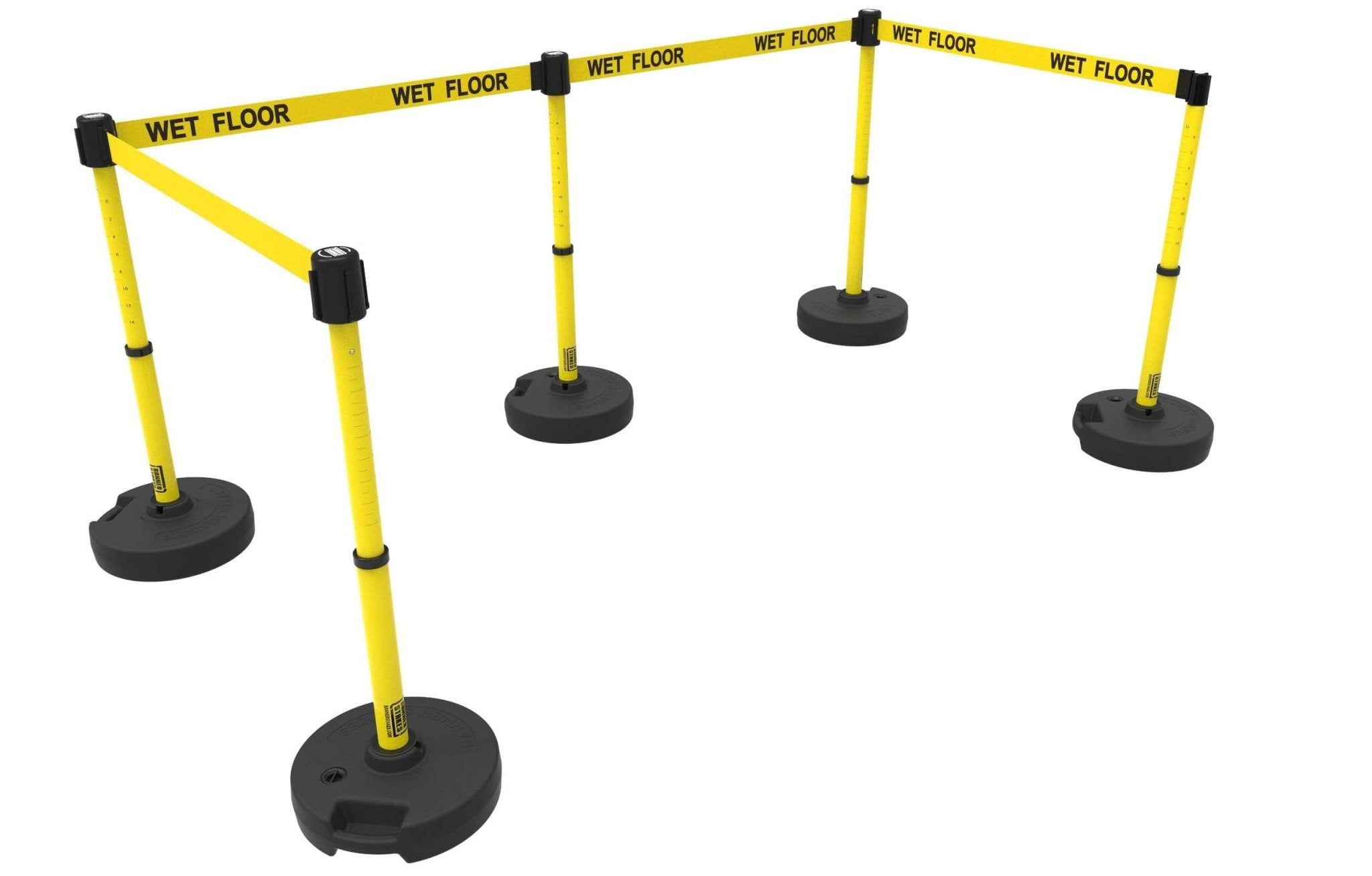 Set of 5 Banner Stakes PLUS Line Stanchions with 15 ft Belt Head, Stake, and Base - Crowd Control Warehouse