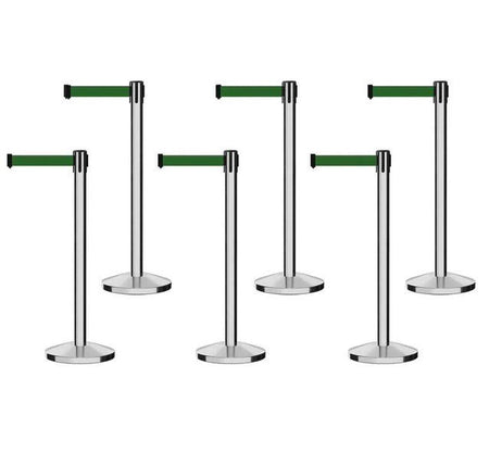 Set of (6) CCW Series RBB - 100 Retractable Belt Barriers - 11 Ft. Belts - Crowd Control Warehouse