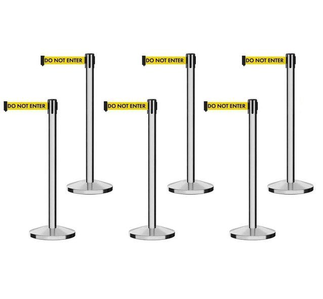 Set of (6) CCW Series RBB - 100 Retractable Belt Barriers - 12 Ft. Belt - Crowd Control Warehouse