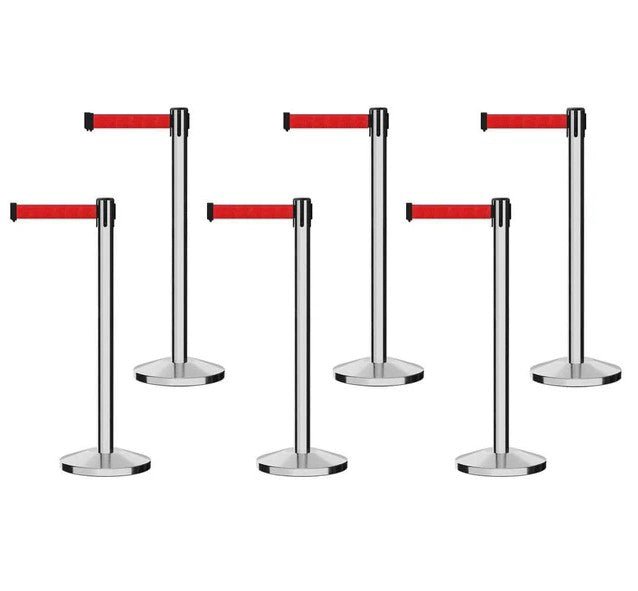 Set of (6) CCW Series RBB - 100 Retractable Belt Barriers - 12 Ft. Belt - Crowd Control Warehouse
