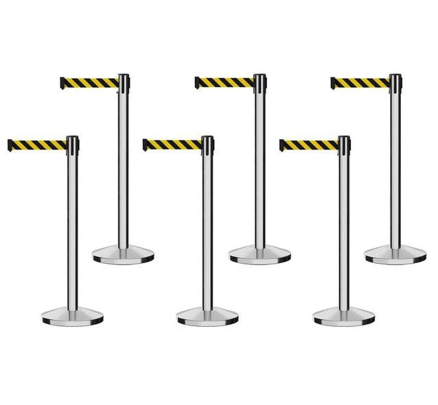 Set of (6) CCW Series RBB - 100 Retractable Belt Barriers - 12 Ft. Belt - Crowd Control Warehouse