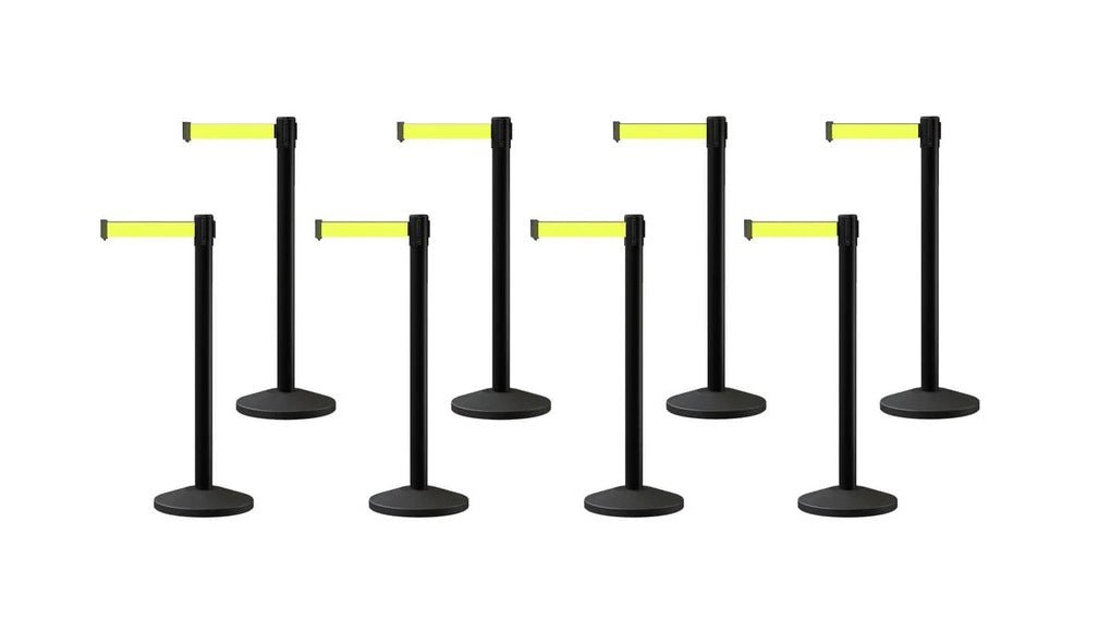 Set of (8) CCW Series Retractable Belt Barriers - 11 Ft. Belts - Crowd Control Warehouse