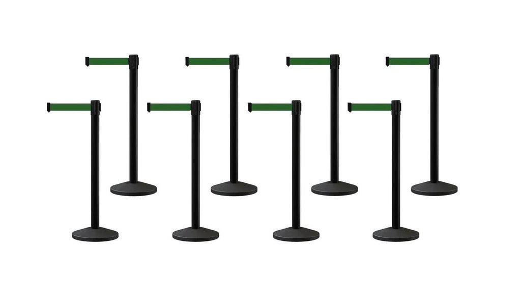 Set of (8) CCW Series Retractable Belt Barriers - 11 Ft. Belts - Crowd Control Warehouse