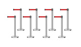 Set of (8) CCW Series Retractable Belt Barriers - 11 Ft. Belts - Crowd Control Warehouse