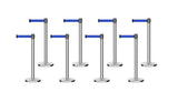 Set of (8) CCW Series Retractable Belt Barriers - 11 Ft. Belts - Crowd Control Warehouse