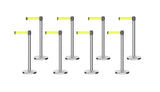 Set of (8) CCW Series Retractable Belt Barriers - 11 Ft. Belts - Crowd Control Warehouse