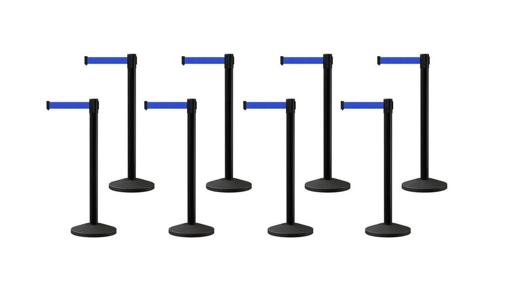 Set of (8) CCW Series Retractable Belt Barriers - 11 Ft. Belts - Crowd Control Warehouse