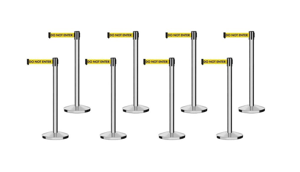 Set of (8) CCW Series Retractable Belt Barriers - 11 Ft. Belts - Crowd Control Warehouse