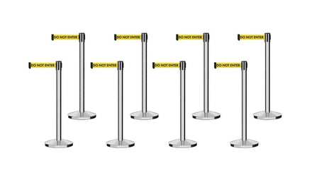 Set of (8) CCW Series Retractable Belt Barriers - 11 Ft. Belts - Crowd Control Warehouse