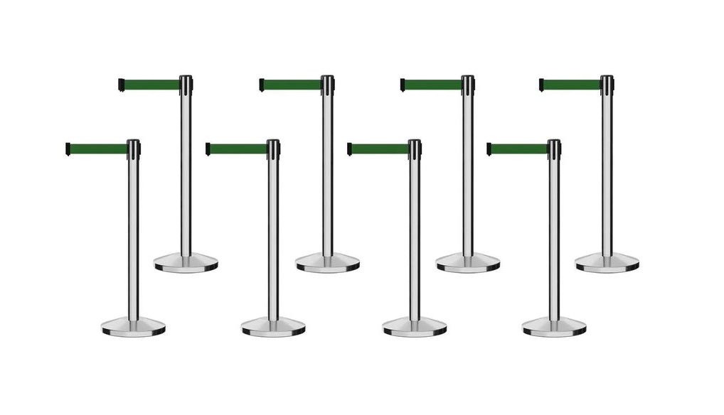 Set of (8) CCW Series Retractable Belt Barriers - 11 Ft. Belts - Crowd Control Warehouse