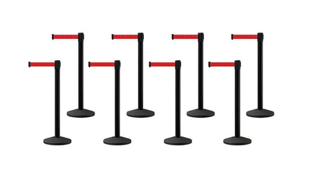 Set of (8) CCW Series Retractable Belt Barriers - 11 Ft. Belts - Crowd Control Warehouse