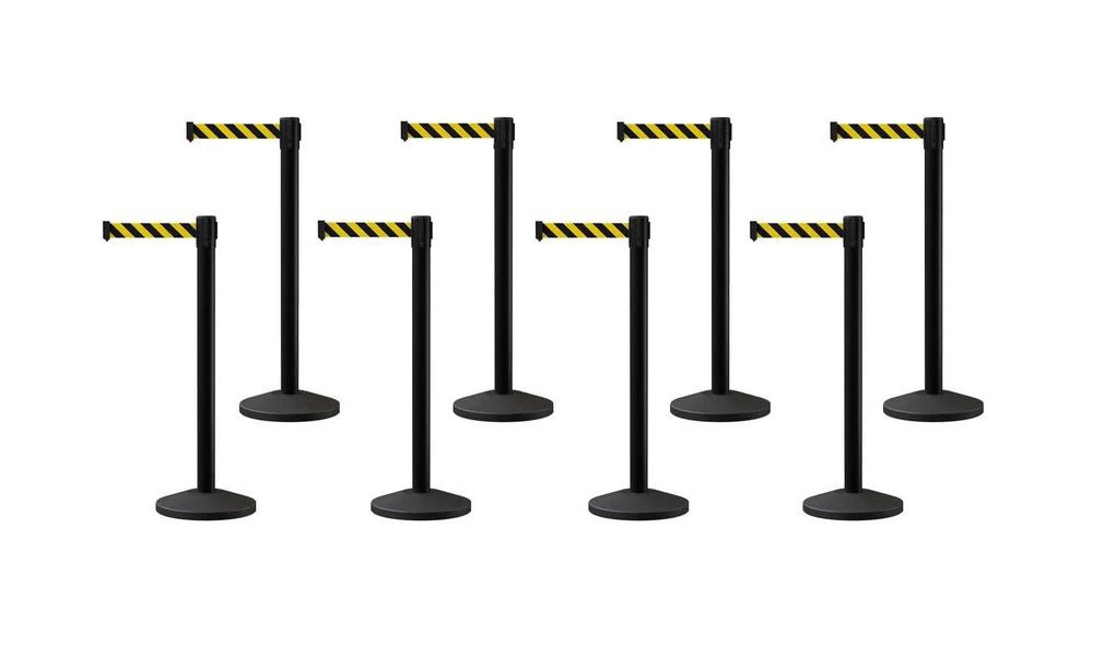 Set of (8) CCW Series Retractable Belt Barriers - 11 Ft. Belts - Crowd Control Warehouse